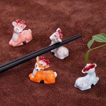 新品陶瓷筷子架日式梅花鹿筷架家用筷托精品梅花筆托美人鹿擺件
