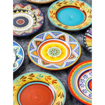 OMK手繪陶瓷盤子歐式家用餐盤中西餐飯菜盤果盤創意擺盤墻面掛盤