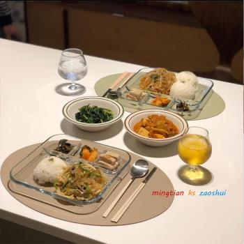 韓國ins同款飯盒微波爐加熱玻璃分格盤一人分餐盤早餐餃子快餐盤