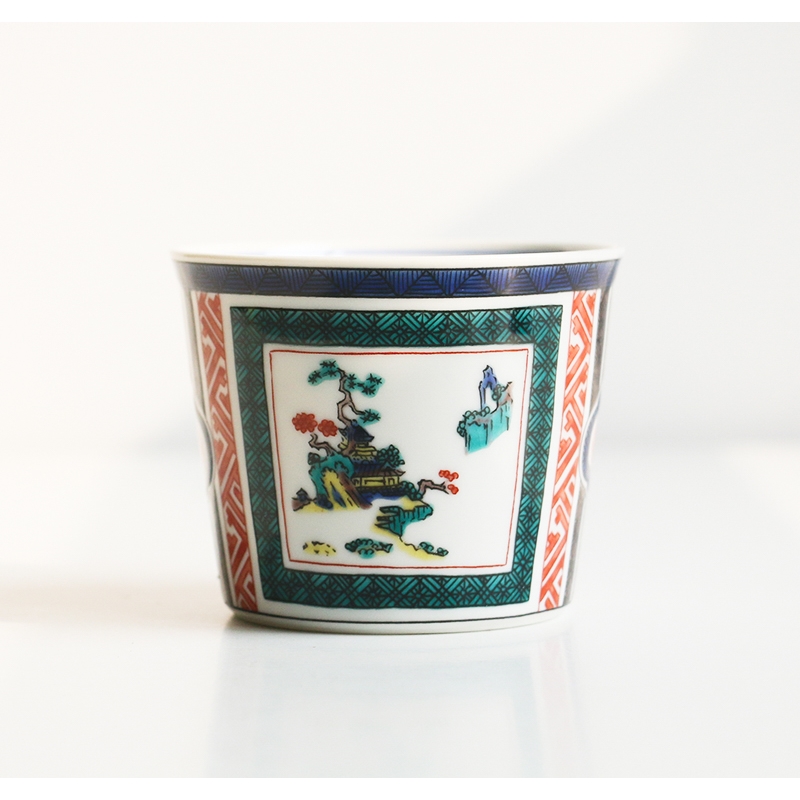 日本進口九谷燒古九谷青手葫蘆吉祥圖豬口杯陶瓷杯子寬口水杯茶杯|茶具 