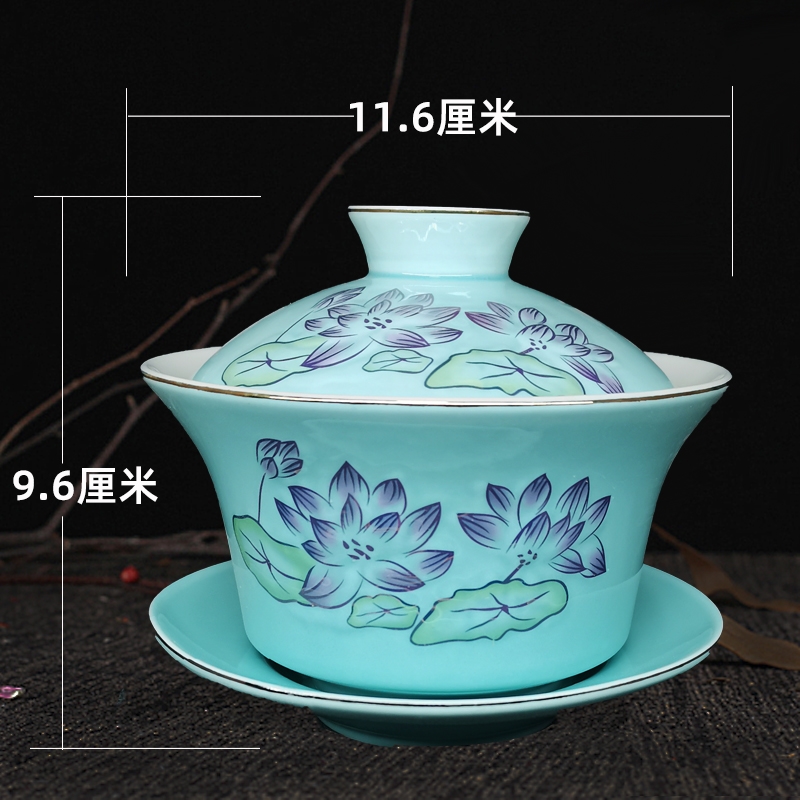 蓋碗茶具八寶茶杯300ml三才蓋碗大號單個家用青花瓷三炮臺敬茶碗|蓋碗
