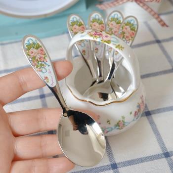 韓國進口SMF英格蘭玫瑰不銹鋼小勺甜品咖啡勺子冰激凌勺子兒童勺
