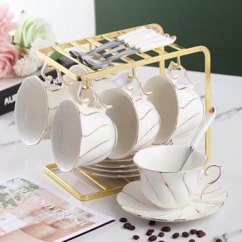 骨瓷咖啡杯套裝歐式高檔金邊創意陶瓷杯帶碟帶勺茶杯茶具禮盒套具