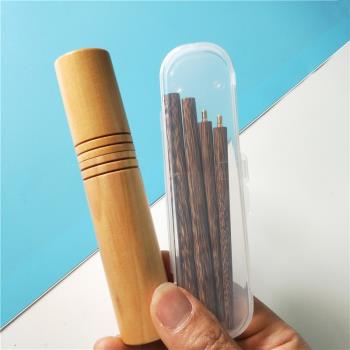 插拔式折疊便攜筷子伸縮兩節尖頭高階紅檀木個人迷你盒裝家用旅行
