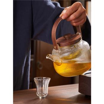 古道品茗 胡桃木電陶爐煮茶器玻璃燒水壺白茶煮茶壺小型電熱茶爐
