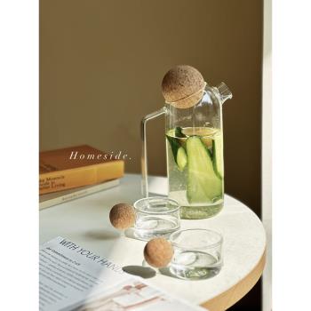 Homeside軟木球球茶壺套裝ins極簡高硼硅耐高溫玻璃冷水壺果汁壺