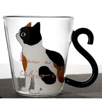 日本風ins黑白貓咪耐熱玻璃杯家用創意早餐牛奶杯精致可愛貓爪杯