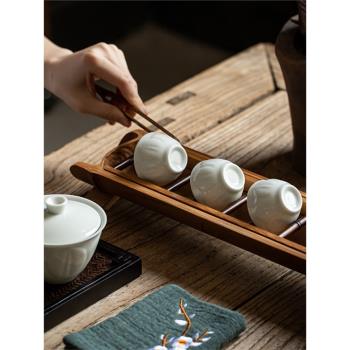 竹製多格杯架 雙層收納竹涼濾杯架簡約 斗笠品茗杯託晾杯架瀝水架