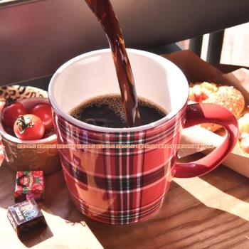 美式復古蘇格蘭格紋馬克杯咖啡杯英倫風出口陶瓷水杯大容量茶杯子