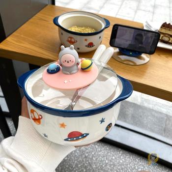 陶瓷泡面碗帶宿舍用學生方便面碗可愛少女心日式餐具雙耳水果湯碗