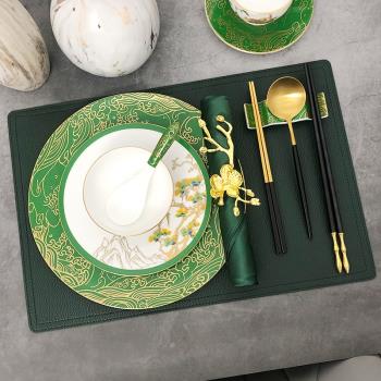 會所擺臺餐具中式酒店餐盤套裝高檔包廂陶瓷骨盤翅碗湯勺筷架筷子