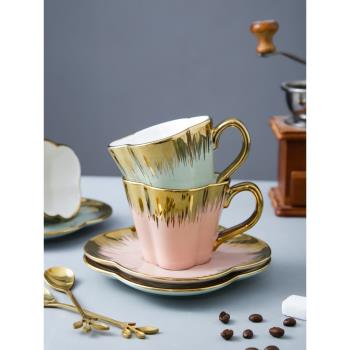 ins風歐式高顏值精致小奢華陶瓷花瓣咖啡杯套裝 小清新下午茶杯碟