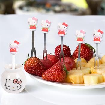 卡通水果叉套裝6只裝便當簽創意家用兒童水果甜品小叉子家用少女