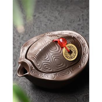 紫砂茶壺富甲一方手抓壺原礦紫砂蓋碗泡茶壺單壺龜殼創意擺件茶具