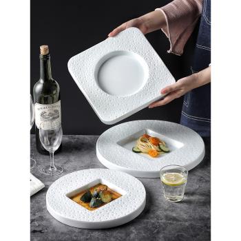 白色高顏值法式菜盤子創意沙拉盤陶瓷涼菜盤西餐餐盤高端酒店餐具
