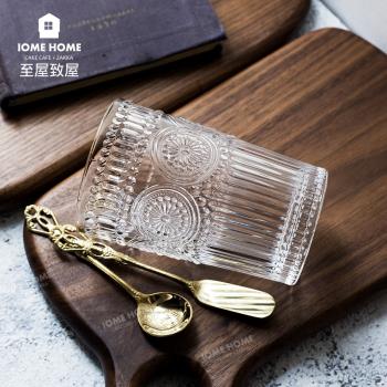 太陽花復古浮雕玻璃水晶水杯子 出口日本zakka啤酒杯冷飲果汁茶杯