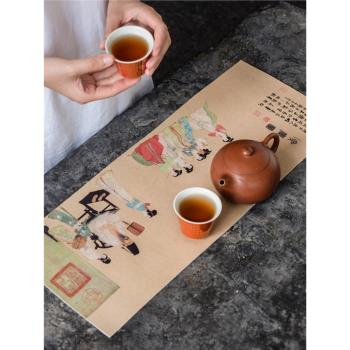 碌心 中國風復古桌旗茶席彩印防水干泡茶席墊皮革材質雙面可用