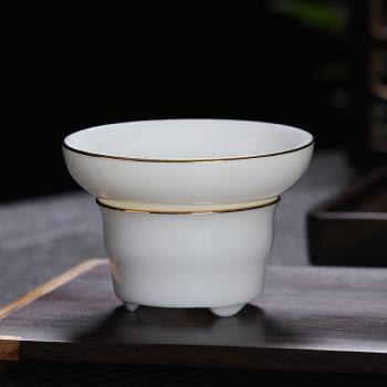 羊脂玉瓷茶漏手工描金茶濾白瓷茶水分離器陶瓷過濾網細密網布家用
