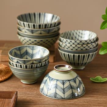 日本進口古染紋米飯碗湯碗家用單個高腳小碗釉下彩日式料理陶瓷器