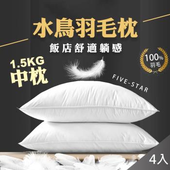 QIDINA 4入組-MIT頂級水鳥羽毛枕飯店枕頭 羽毛枕 中枕-SUD