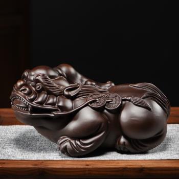 黑檀木花梨木雕貔貅擺件一對家居客廳裝飾品紅木工藝品開業禮品