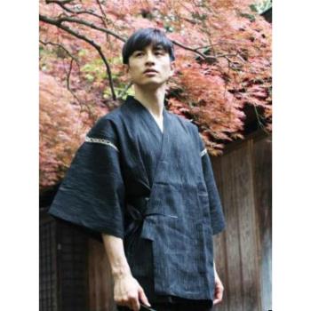 Z夏季 日式家居服日本男士傳統和服甚平系帶純棉短袖睡衣套裝