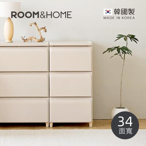 韓國ROOM&amp;HOME 韓國製34面寬三層抽屜收納櫃(木質天板)-DIY-多色可選