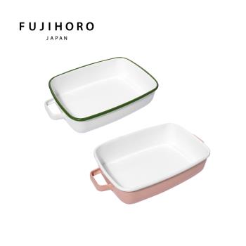 【富士琺瑯FUJIHORO】雙耳琺瑯烘焙保鮮盒方型1.6L(白(橄欖綠)/粉)