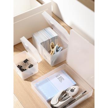 桌面收納盒帶蓋小物件雜物整理盒透明抽屜防塵棉簽置物筐卡片盒子
