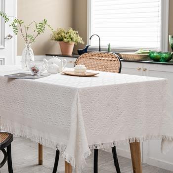 網紅ins 風蕾絲桌布法式白色復古針織方桌布高級輕奢茶幾餐桌蓋布
