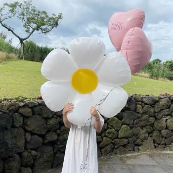 白色花朵小雛菊鋁膜氣球太陽花治愈系甜品臺裝飾飄空氦氣鋁膜