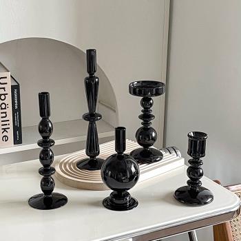 歐式風玻璃燭臺蠟燭擺件輕奢高檔創意家居客廳桌面高級感裝飾擺設
