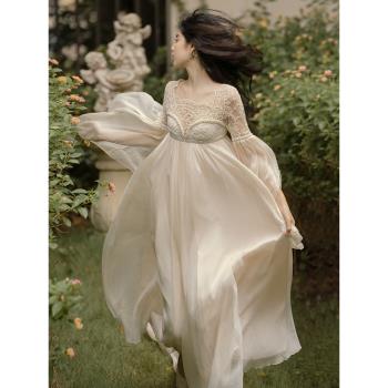 晨袍女新娘復古法式在逃公主宮廷風連衣裙小眾輕婚紗晨拍禮服仙氣