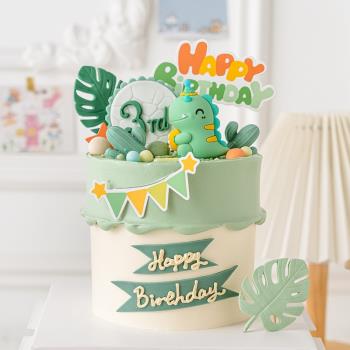 恐龍森林烘焙蛋糕裝飾卡通插牌兒童生日派對可愛軟膠小恐龍擺件