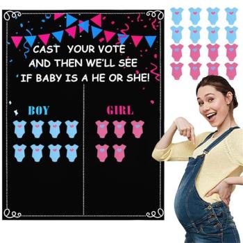性別揭示海報投票游戲貼紙baby shower迎嬰派對裝飾Gender Reveal