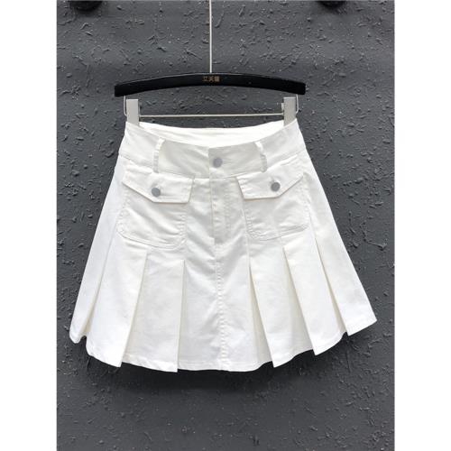 白色牛仔半身裙女2025春夏新品網紅氣質百搭百褶裙顯瘦a字短裙潮