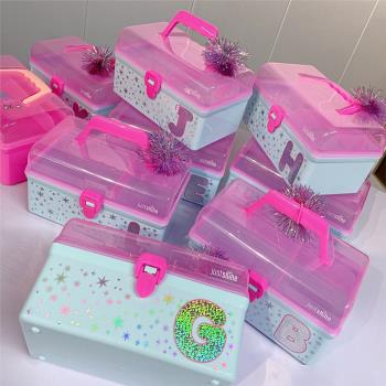 法國.帶字母雙層女孩粉色系公主收納盒