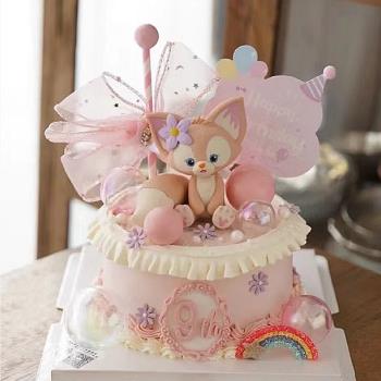 烘焙蛋糕裝飾插件網紅粉色小狐貍擺件鑰匙扣掛件女孩生日裝扮配件