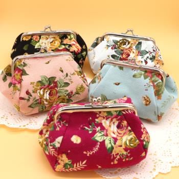 韓版 布藝玫瑰花 收納小包 零錢包 女士化妝袋 時尚手拿小包包