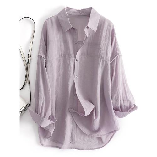 天絲棉麻防曬襯衫女薄款夏季寬松透氣設計感休閑上衣長袖空調開衫