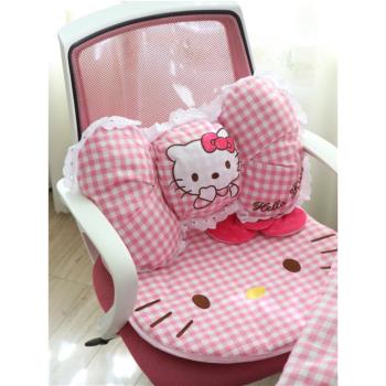 卡通Kitty貓咪粉色公主風少女心麻布坐墊靠枕腰枕電腦椅椅汽車椅