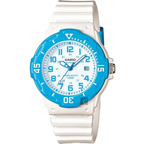 CASIO 卡西歐 迷你運動風指針手錶-藍圈x白(LRW-200H-2BVDF)