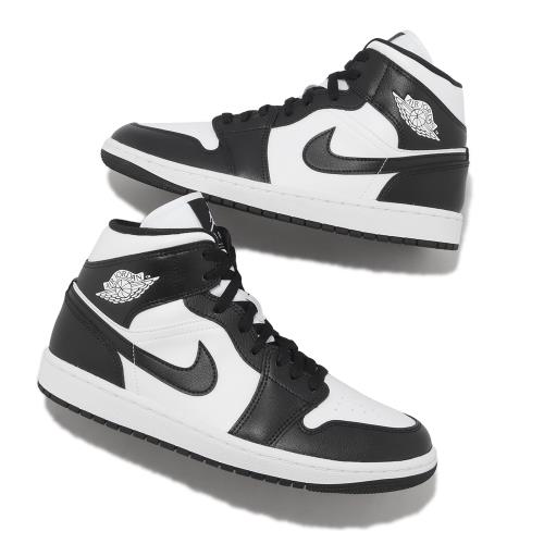 Nike 休閒鞋Wmns Air Jordan 1 Mid 女鞋男鞋黑白高筒皮革熊貓AJ1