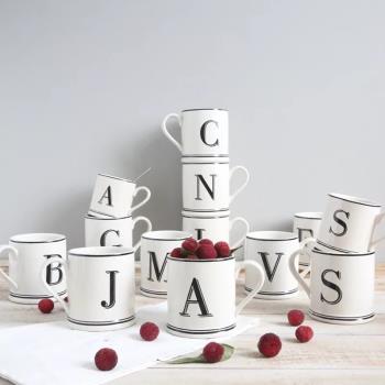 推薦 黑白復古感英文字母杯陶瓷馬克杯北歐風咖啡杯名字杯情侶杯