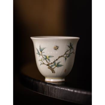 手繪陶瓷茶杯冰裂釉開片可養主人杯個人茶杯中式甜白瓷茶具品茗杯