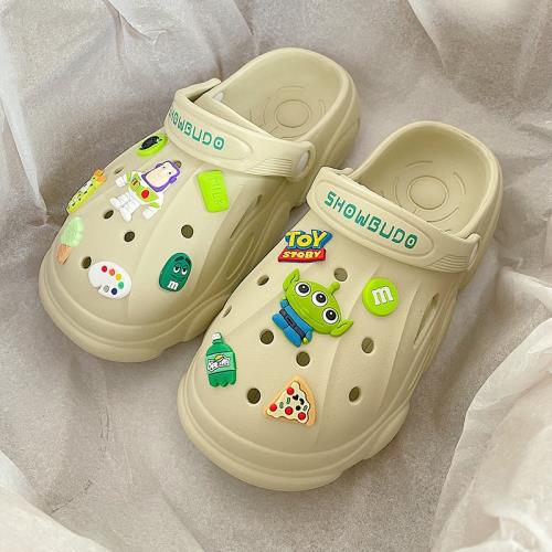 2025夏季新款小眾網紅洞洞鞋卡通裝飾戶外沙灘老爹拖鞋男女潮涼鞋