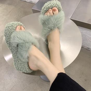 厚底女外穿秋冬季時尚毛毛拖鞋
