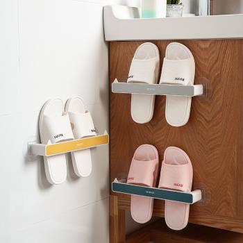 壁掛式浴室衛生間免打孔廁所家用多功能鞋子收納架拖鞋置物