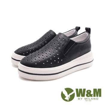W&M(女)菱格透氣休閒鞋 女鞋-黑色