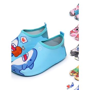 淺藍色兒童沙灘游泳鞋舒適輕便地板防滑鞋男童女童透氣防劃潛水鞋